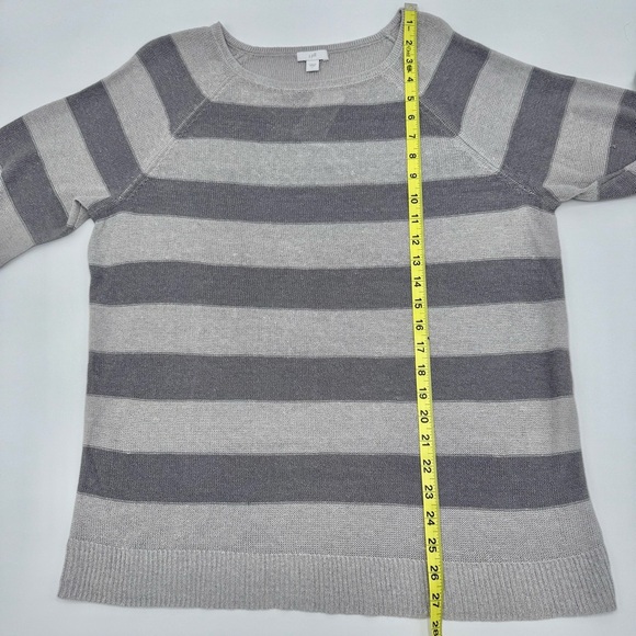 NWT J Jill Zinc & Smoke Linen Blend Gray Striped 3/4 Bell Sleeve Sweater Large - Picture 13 of 14